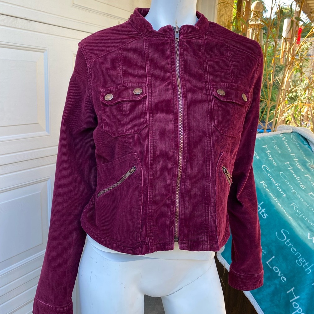 Petite ladies burgundy crop corduroy jacket juniors